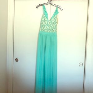 Never worn mint flower long dress!
